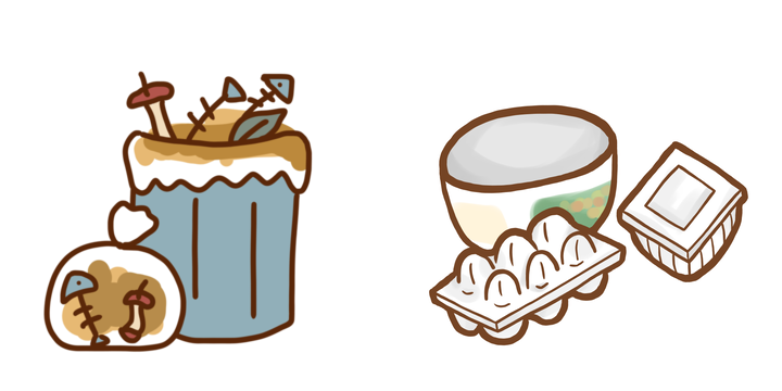 生ゴミと食品トレーゴミのイラスト
